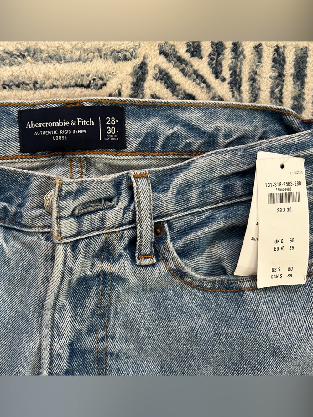 Abercrombie & Fitch Authenticate Rigid Denim Loose Light Blue Jeans with Tags - Picture 3 of 5